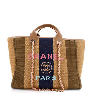 Chanel Medium Deauville Tote Striped Viscose Canvas